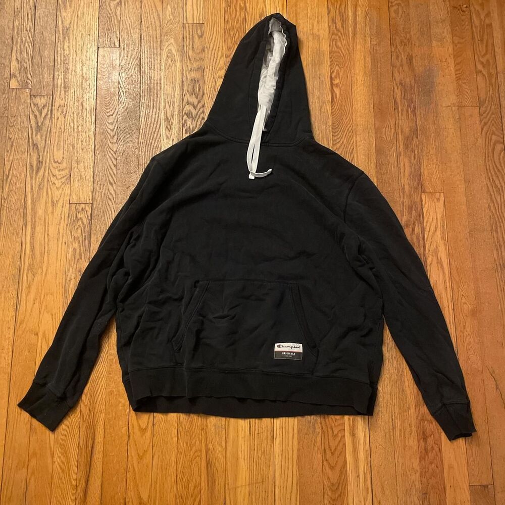 champion originals oversized black logo hoodie with sleeve embroidery
